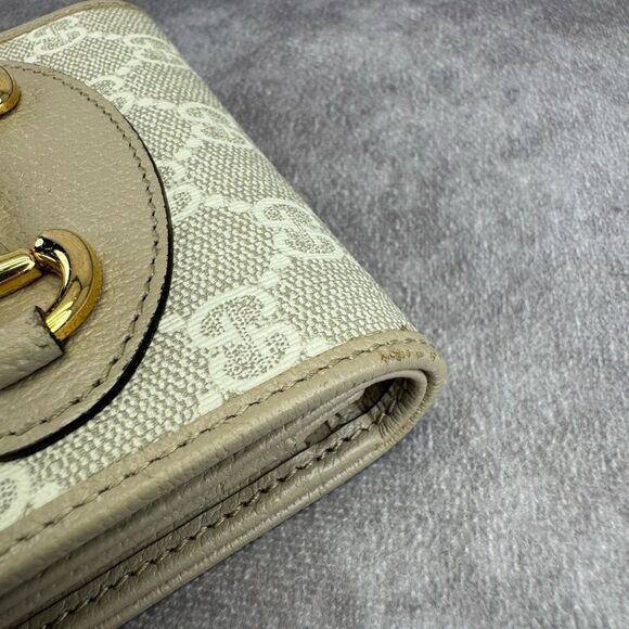 Gucci Horsebit Beige Oatmeal Gold Card Holder Wallet 621887 - Picture 9 of 16